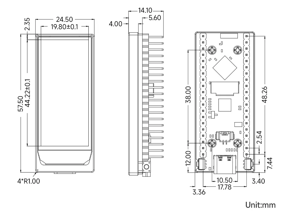 ESP32-S3-AMOLED-1.91 Product Dimensions