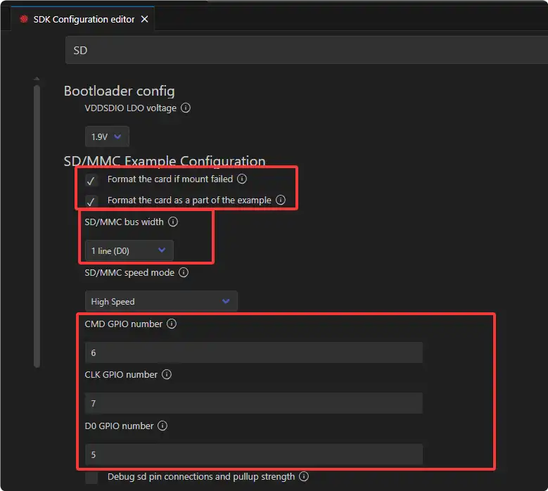 SDIO 1-line Mode Pin Configuration