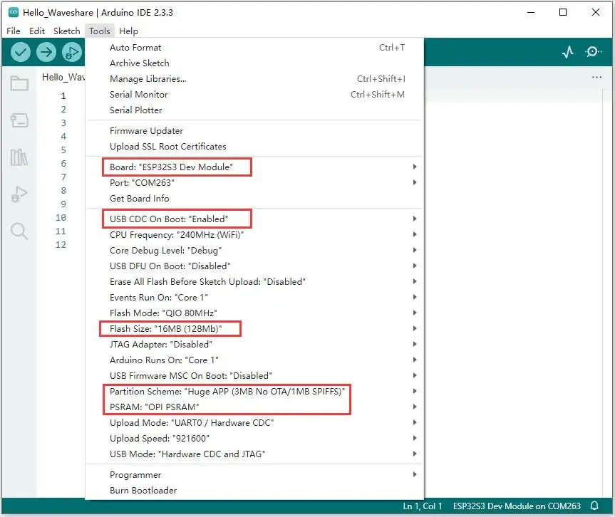 Arduino Project Parameter Settings