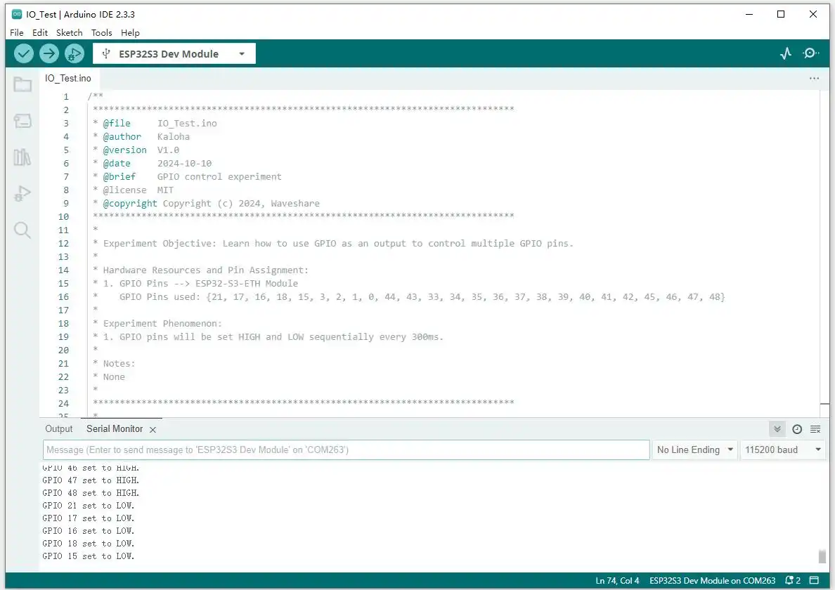 GPIO Test Serial Output