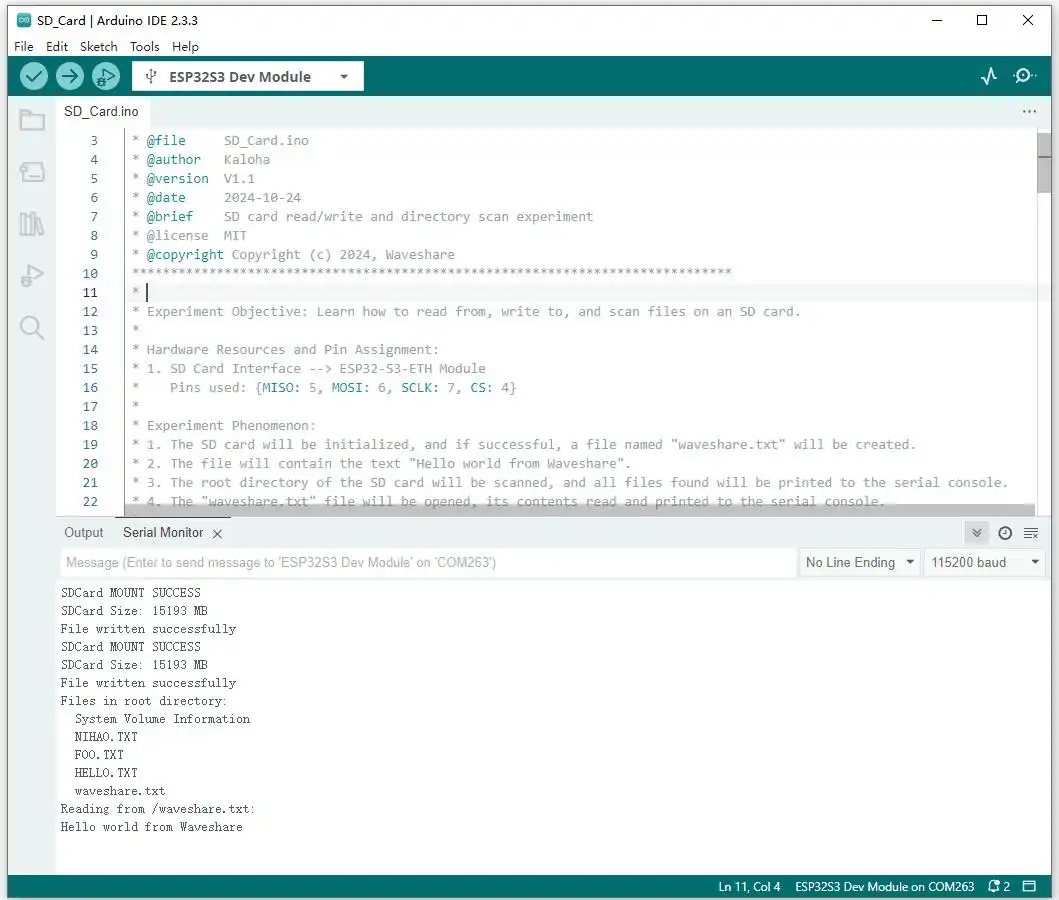 TF Card Example Serial Output