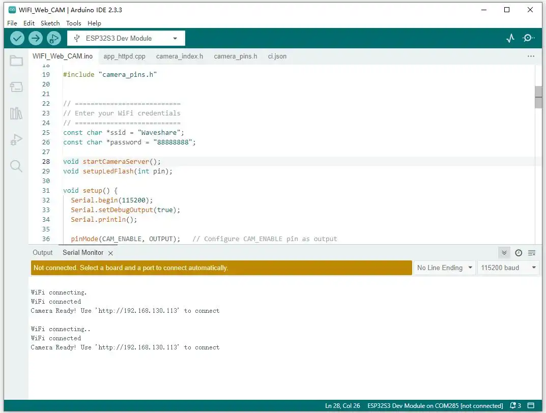 Wi-Fi Camera Server Address
