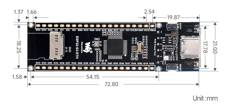 ESP32-S3-ETH Product Dimensions