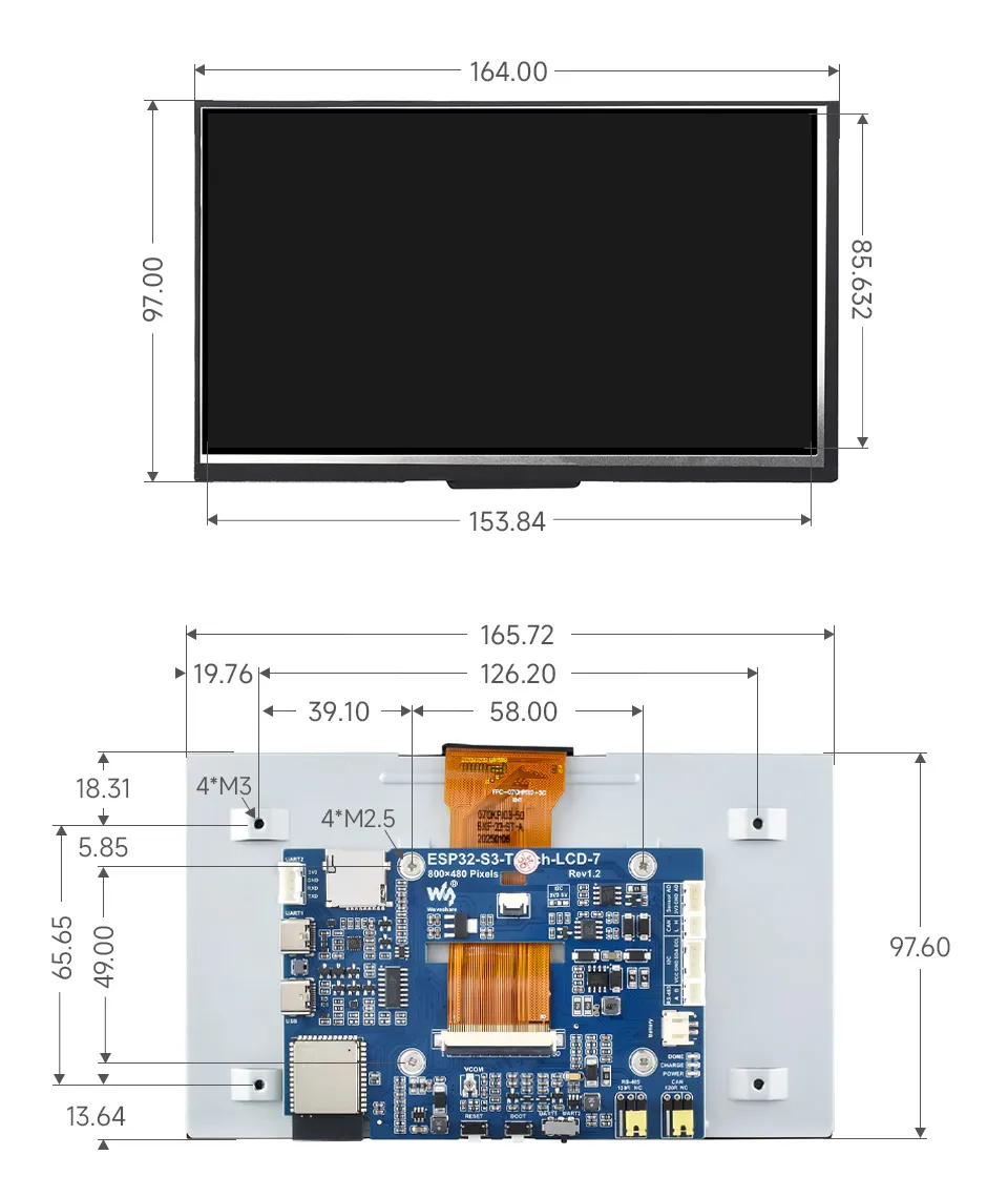 ESP32-S3-LCD-7 Product Dimensions