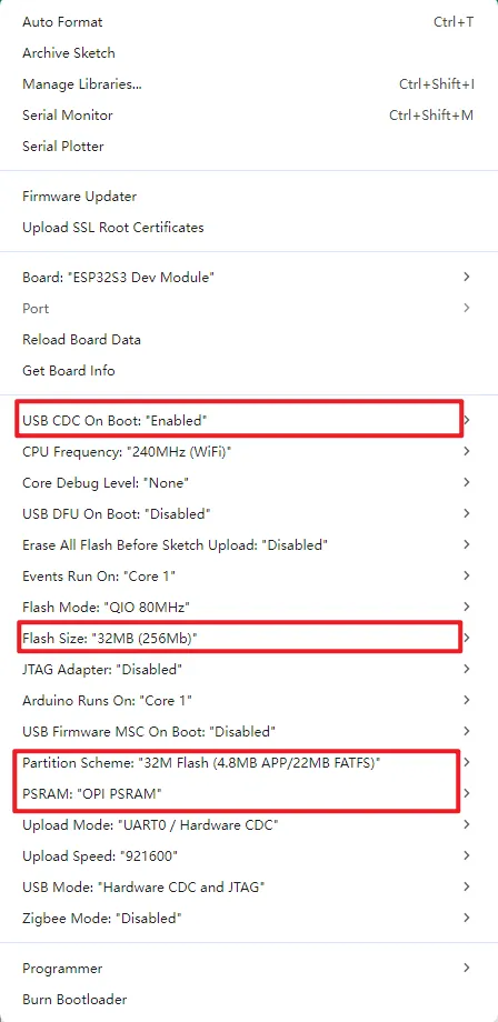 ESP32-S3-Touch-AMOLED-1.75C Arduino IDE Project Settings