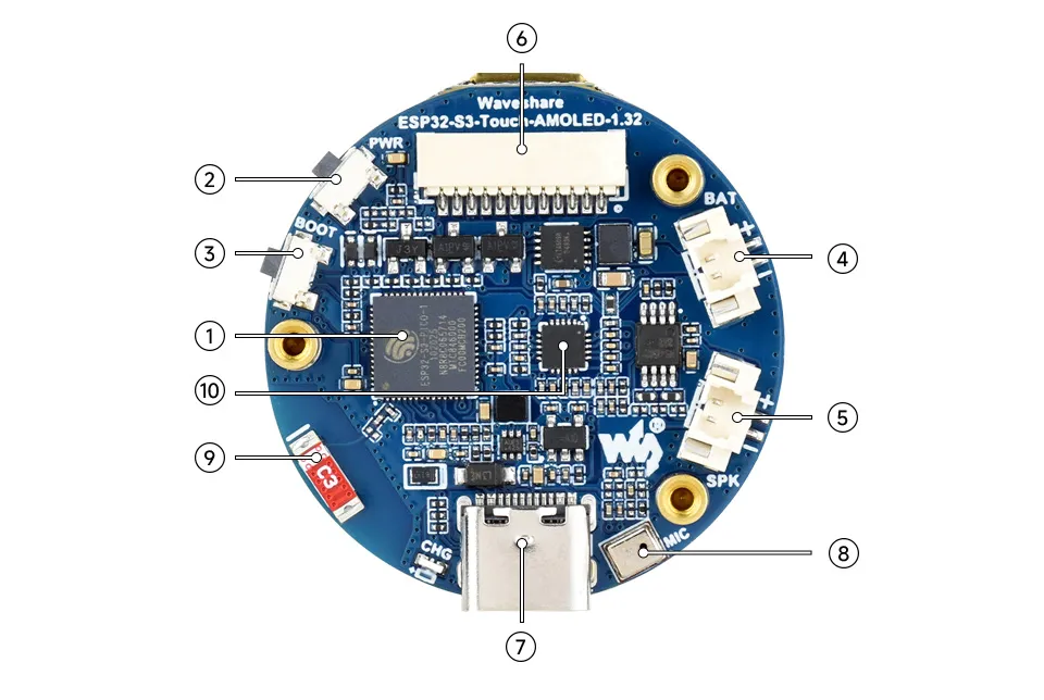 ESP32-S3-Touch-AMOLED-1.32 Resource Overview