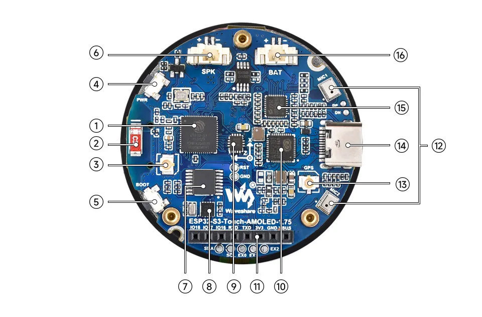 ESP32-S3-Touch-AMOLED-1.75 Resource Overview