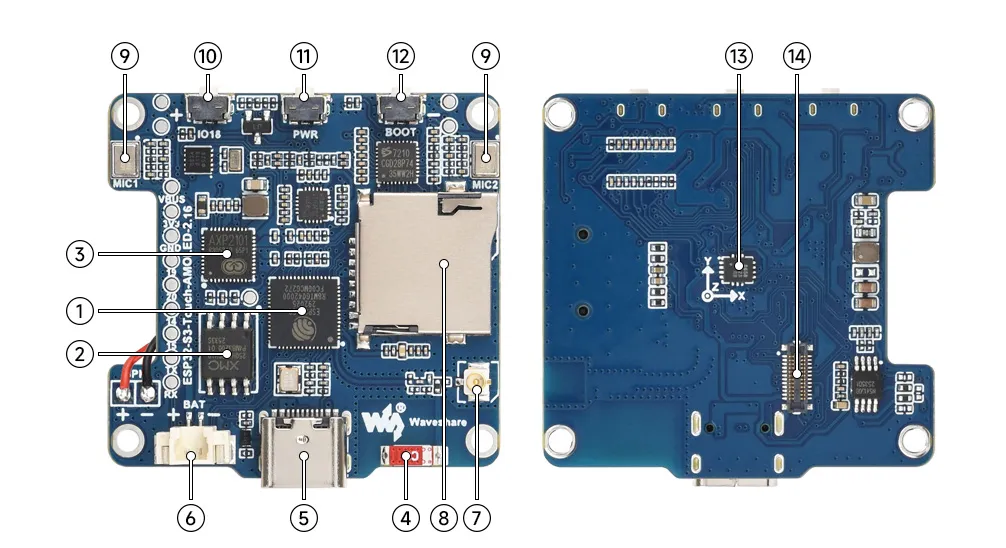 ESP32-S3-Touch-AMOLED-2.16 Onboard Resources