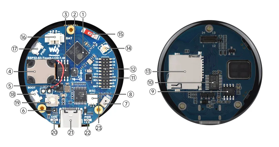 ESP32-S3-Touch-LCD-1.46 Resource Overview