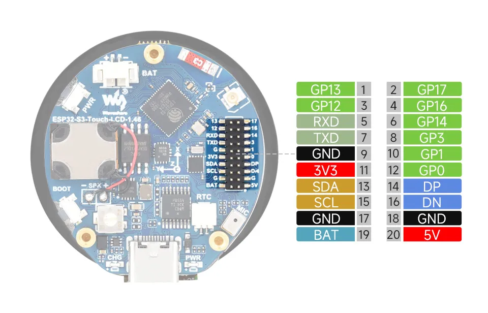 ESP32-S3-Touch-LCD-1.46 Interface Description