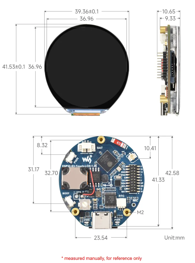 ESP32-S3-Touch-LCD-1.46 Version without Cover Plate