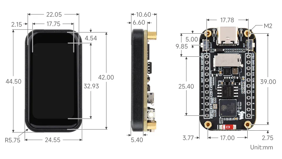 ESP32-S3-Touch-LCD-1.47 Product Dimensions