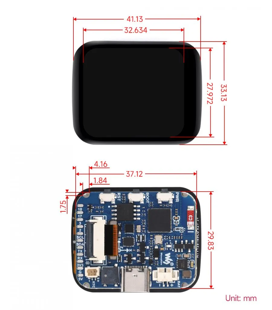 ESP32-S3-Touch-LCD-1.69 Product Dimensions