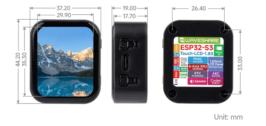 ESP32-S3-Touch-LCD-1.83 Product Dimensions