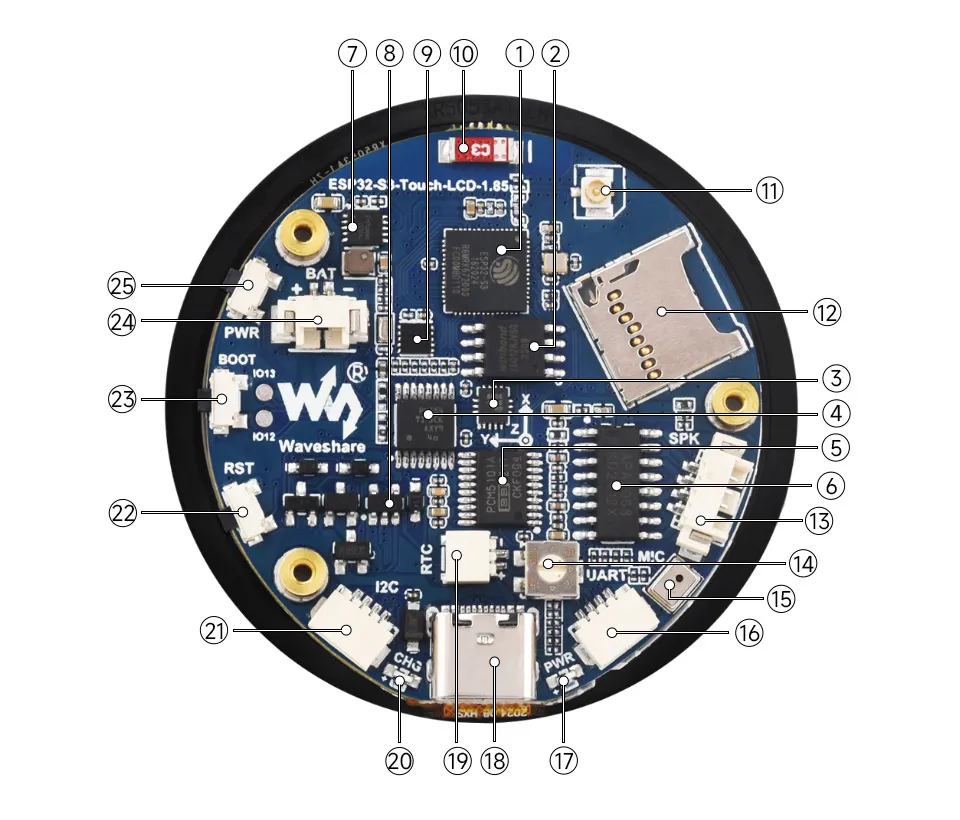 ESP32-S3-Touch-LCD-1.85 Resource Overview