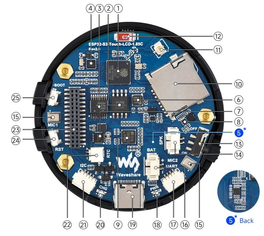 ESP32-S3-Touch-LCD-1.85C V2 Resource Overview