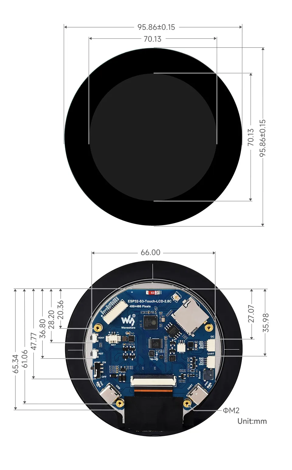 ESP32-S3-LCD-2.8C Product Dimensions