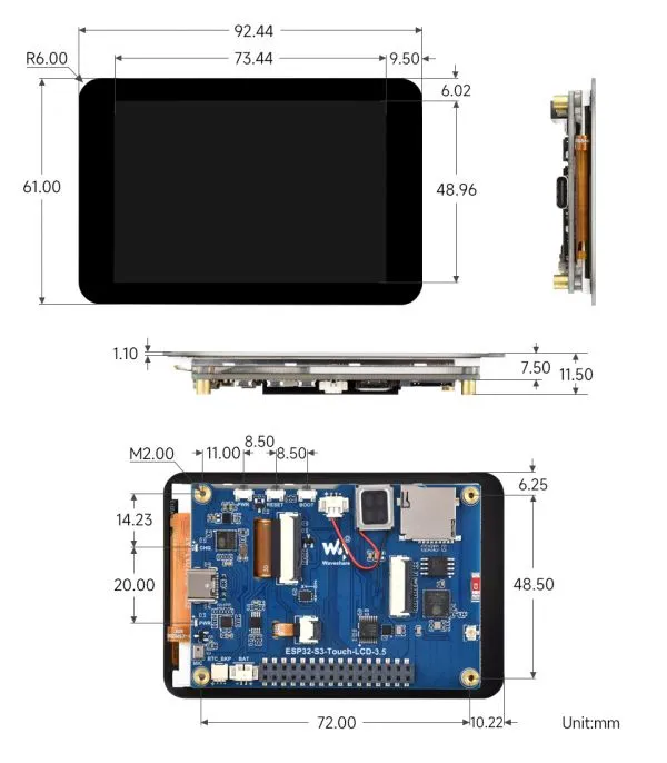 ESP32-S3-Touch-LCD-3.5 Product Dimensions