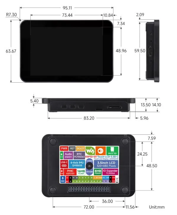 ESP32-S3-Touch-LCD-3.5 Product Dimensions