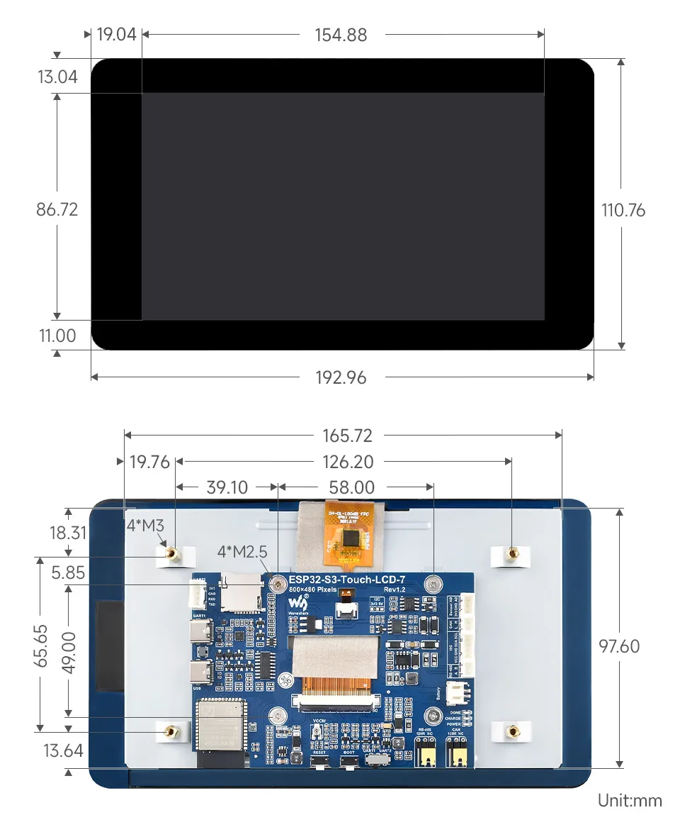 ESP32-S3-Touch-LCD-7 Product Dimensions