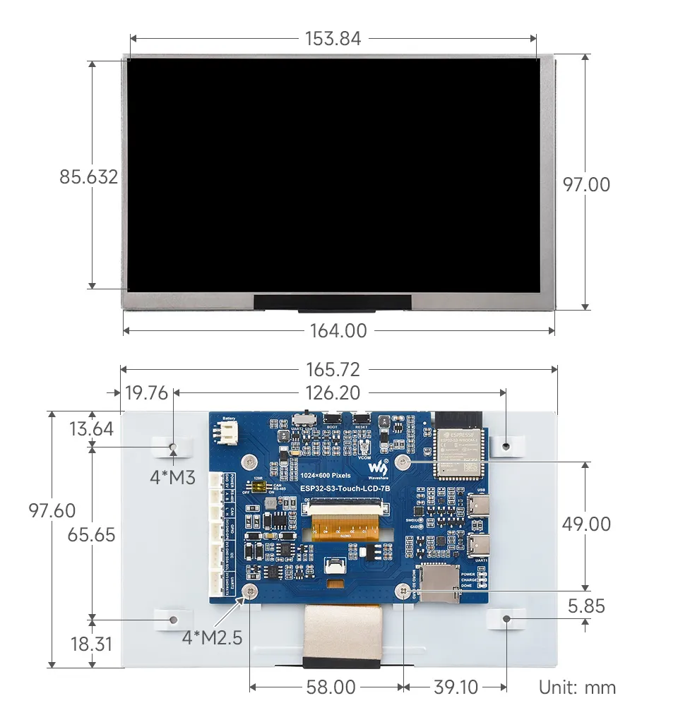 ESP32-S3-Touch-LCD-7B-Without Touch Dimensions