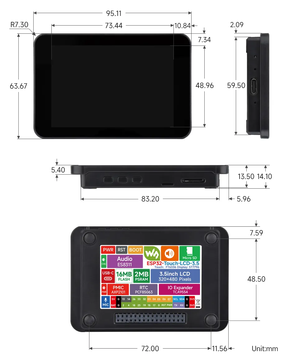 ESP32-Touch-LCD-3.5 Product Dimensions