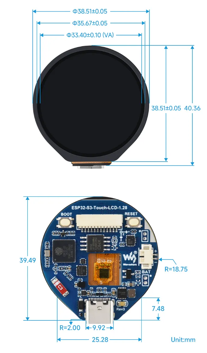 ESP32-S3-Touch-LCD-1.28 Interface Description
