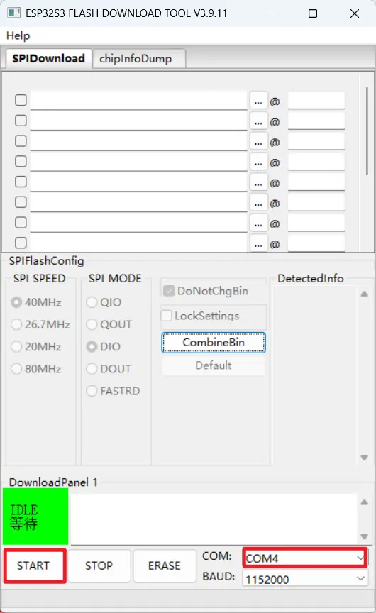 Flash Erase Serial Port Selection
