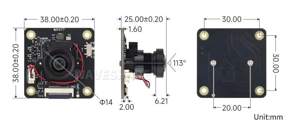 IMX477 IR-CUT Camera (B) Dimensions