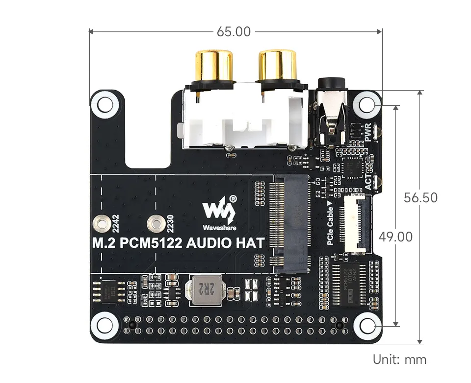 M.2-PCM5122-AUDIO-HAT Product Dimensions