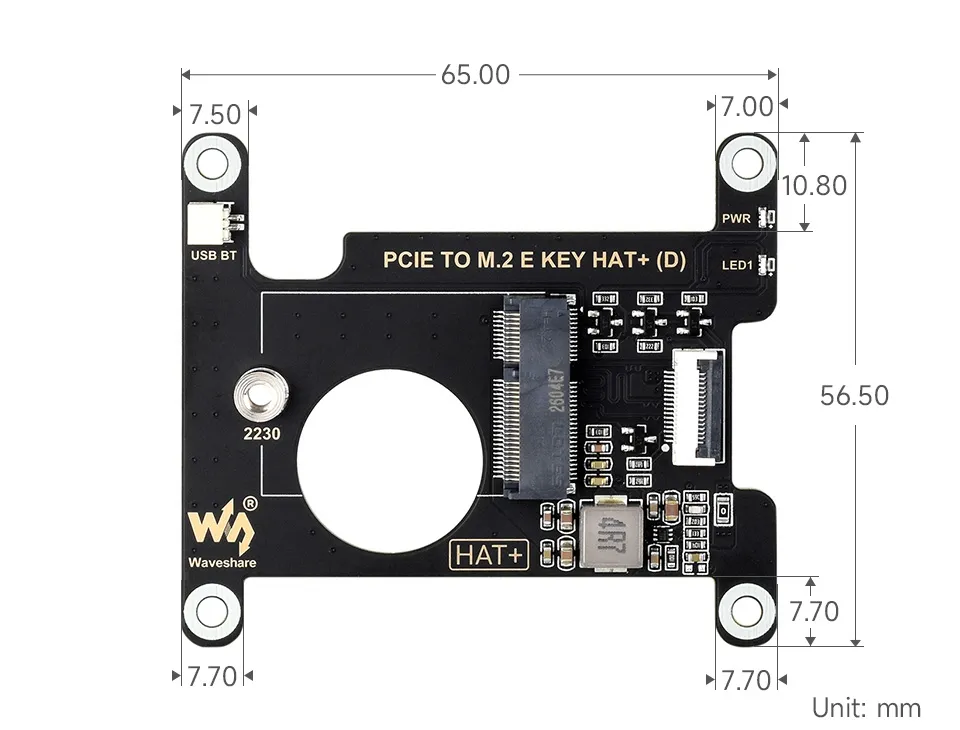 PCIE TO M.2 E KEY HAT+ (D) Product Dimensions