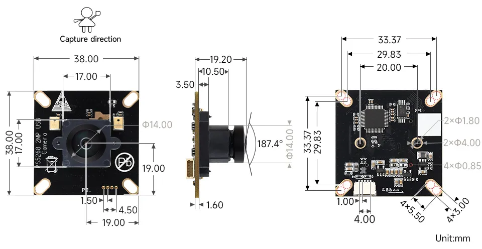 PS5268 2MP USB Camera (B) product dimensions