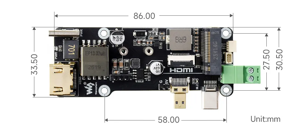 Pi5 Connector Adapter (E) Product Dimensions