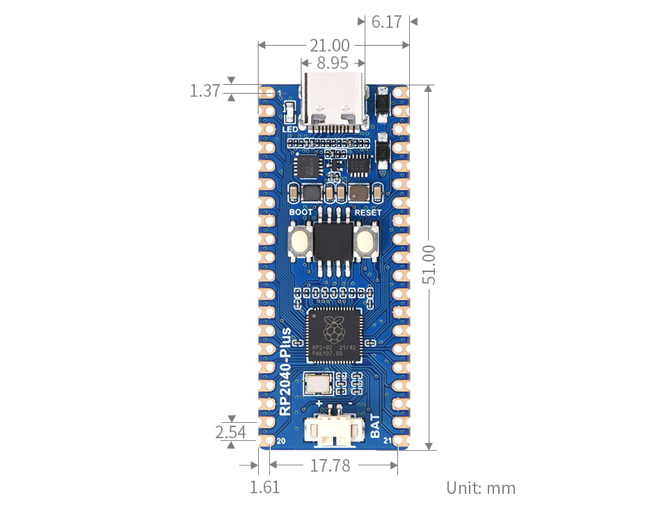RP2040-Plus Product Dimensions
