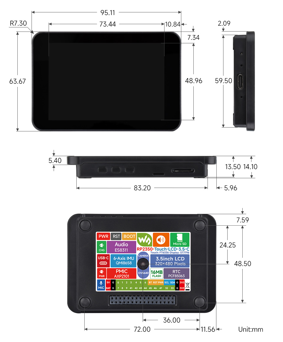 RP2350-Touch-LCD-3.5 With Case