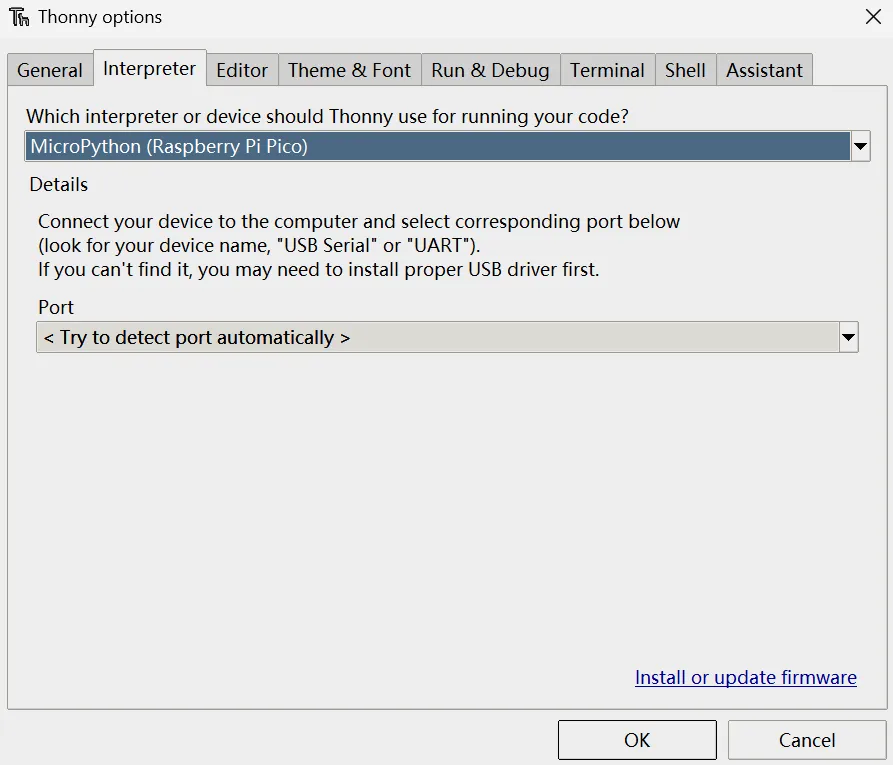 Selecting the RP2350 PLUS Serial Port in Thonny