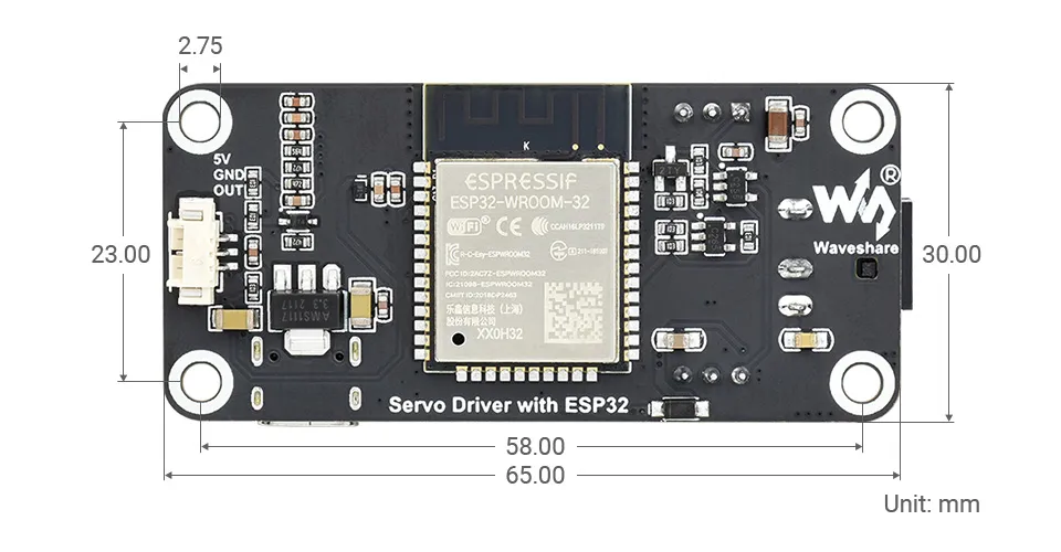 Servo Driver with ESP32 Dimensions