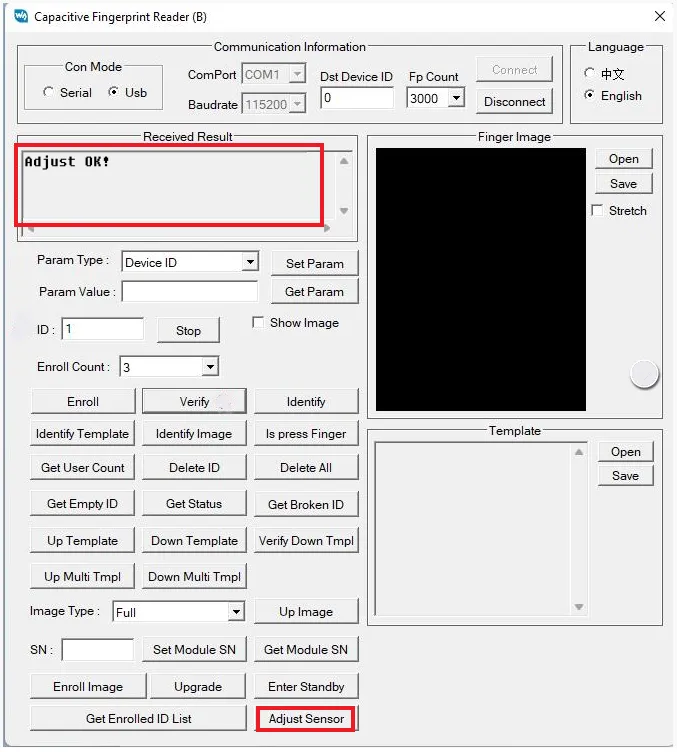PC Software Initialize Sensor Result