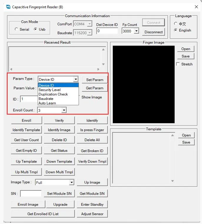 PC Software Set Parameters