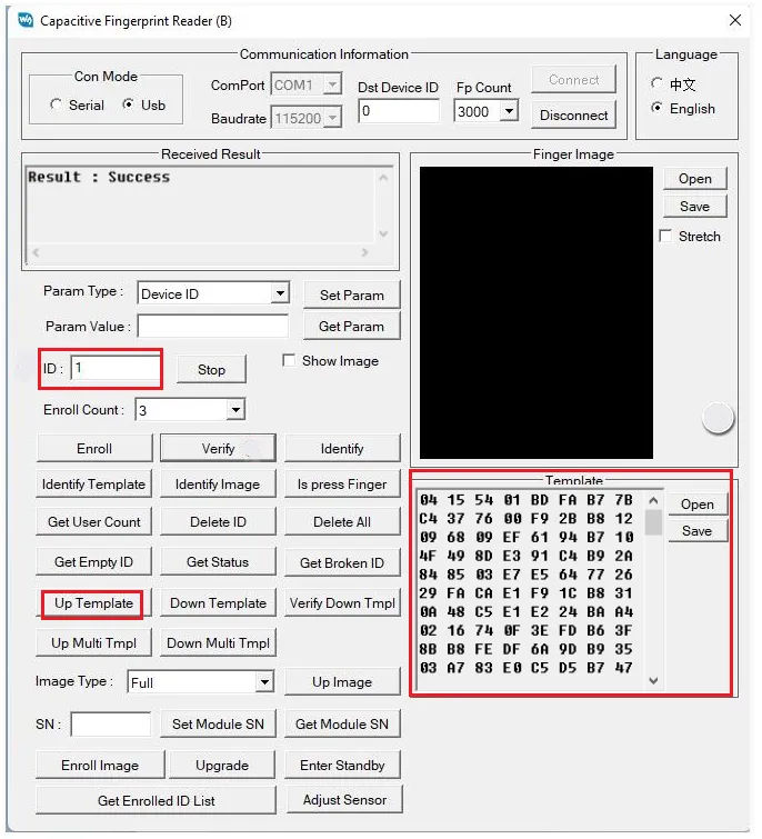 PC Software Upload Fingerprint Template