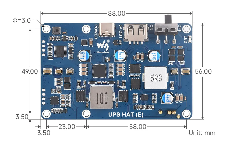 UPS HAT (E) Product Dimensions