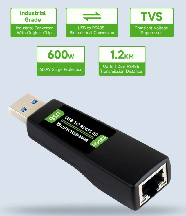 USB TO RS485 (E) appearance and RJ45 female socket