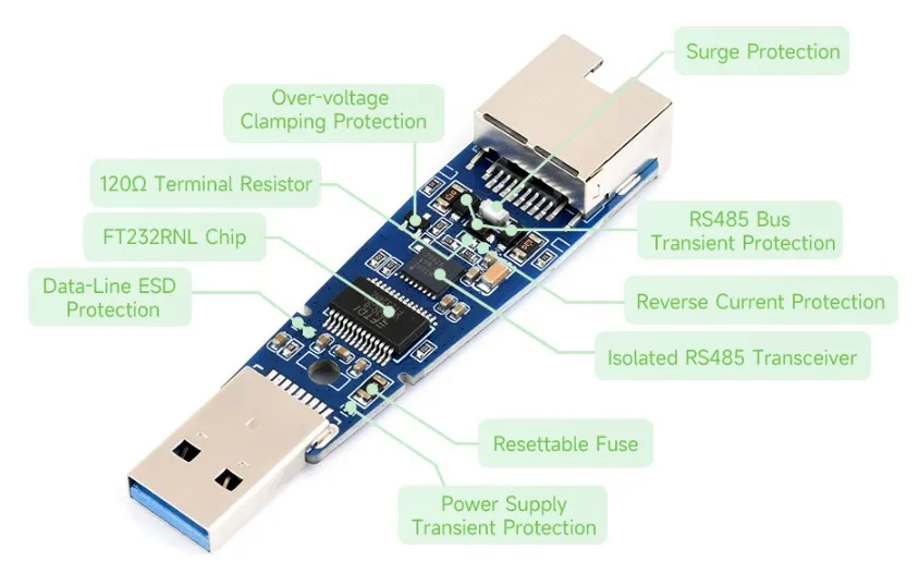 USB TO RS485 (E) chip and protection circuitry