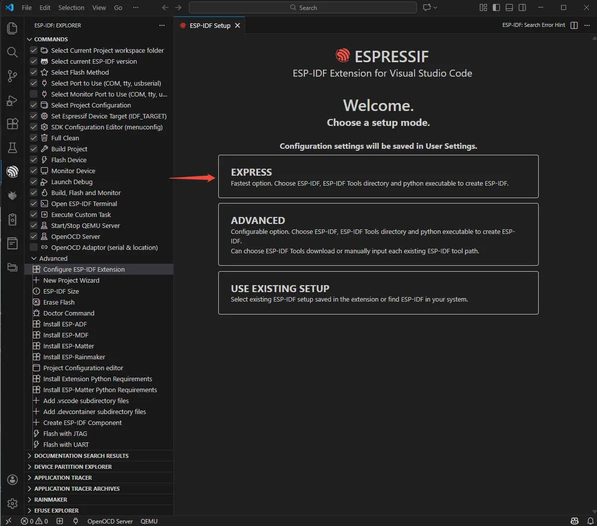 Select Quick Configuration Mode