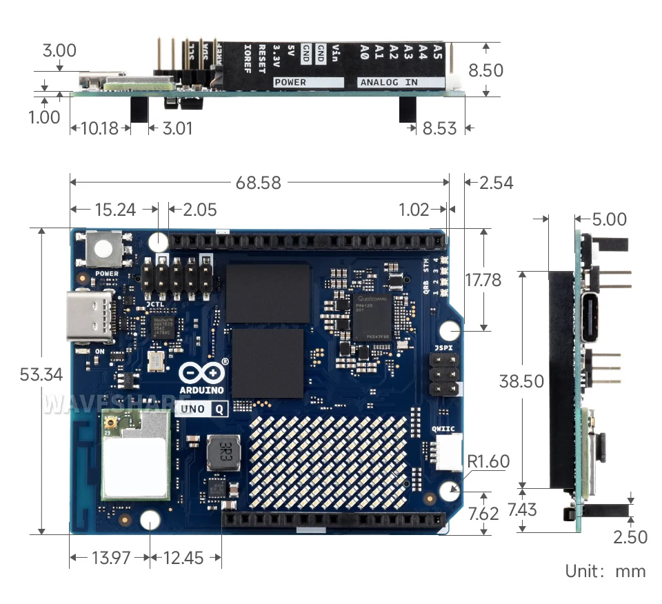 Arduino UNO Q Product Dimensions