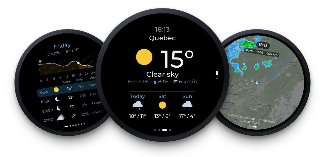 esp32-s3-weather hourly forecast, weather, and rain radar screens