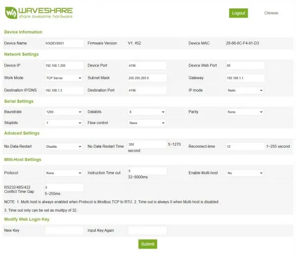  Modbus POE ETH IO 8CH Web Settings