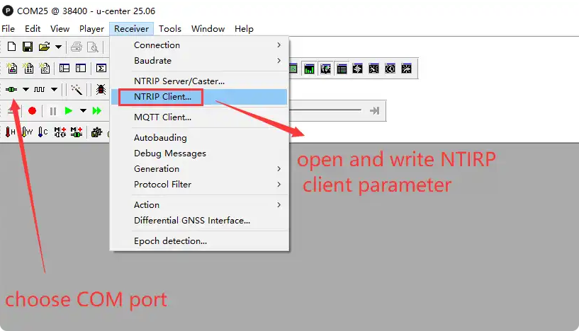 u-center serial port selection