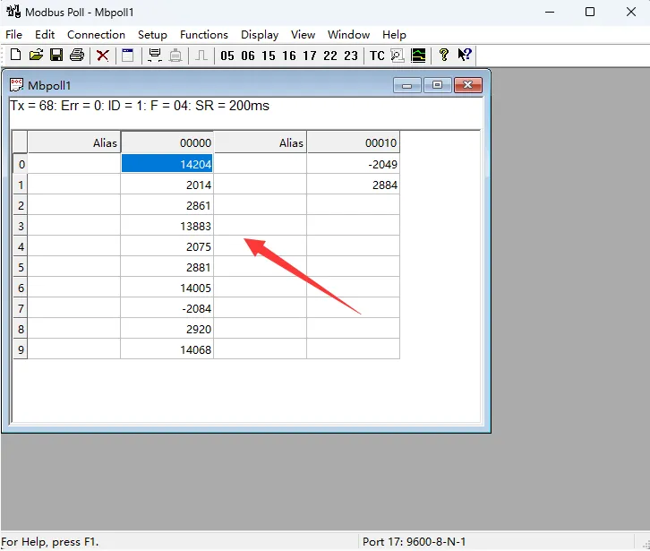 Modbus RTU PWM Output 4CH SSCOM Modbus Poll read results