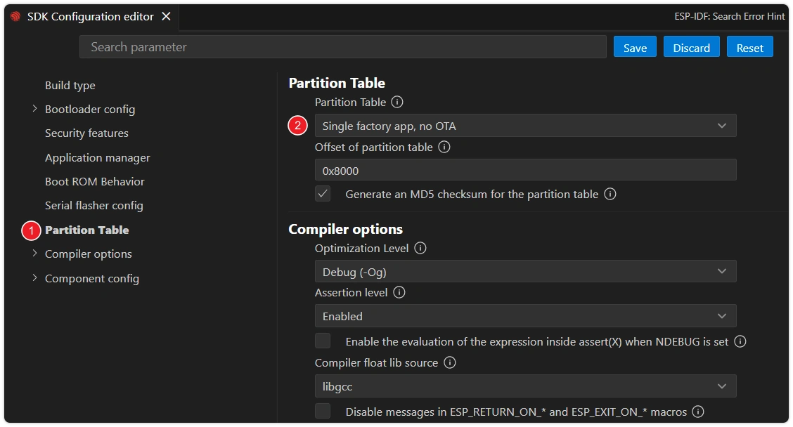 Find Partition Table Option in menuconfig
